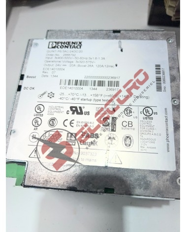 Plaque signalétique Phoenix Contact QUINT-PS/3AC/24DC/20 : Alimentation 24V DC 20A, Technologie SFB