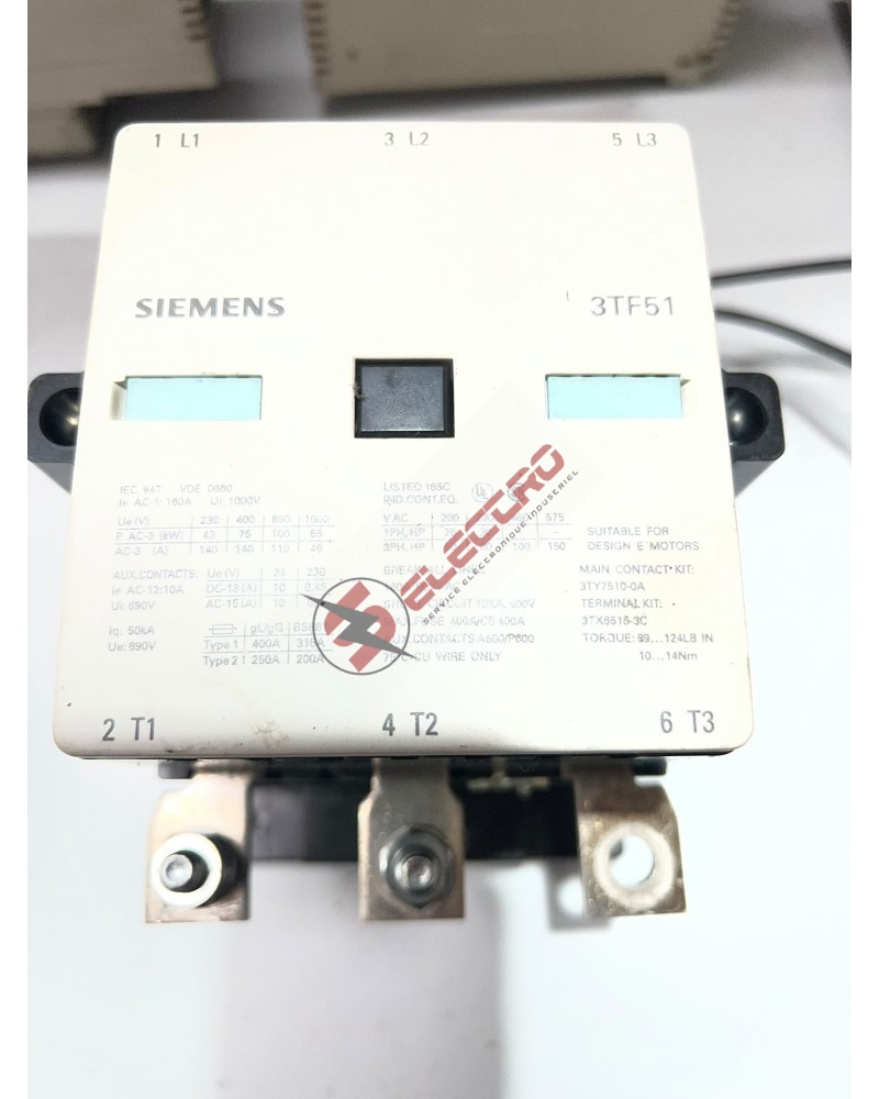 Plaque signalétique Siemens SIRIUS 3TF5122 : Contacteur de Puissance Triphasé 160A